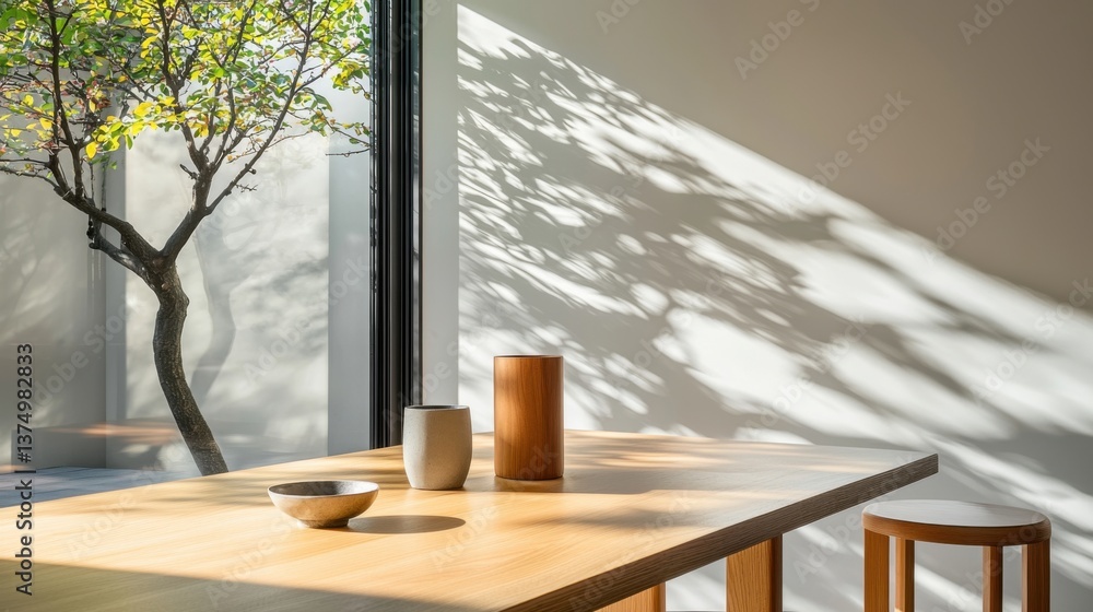 Poster a minimalist and contemporary dining table with a clean, simple design that is both functional and a