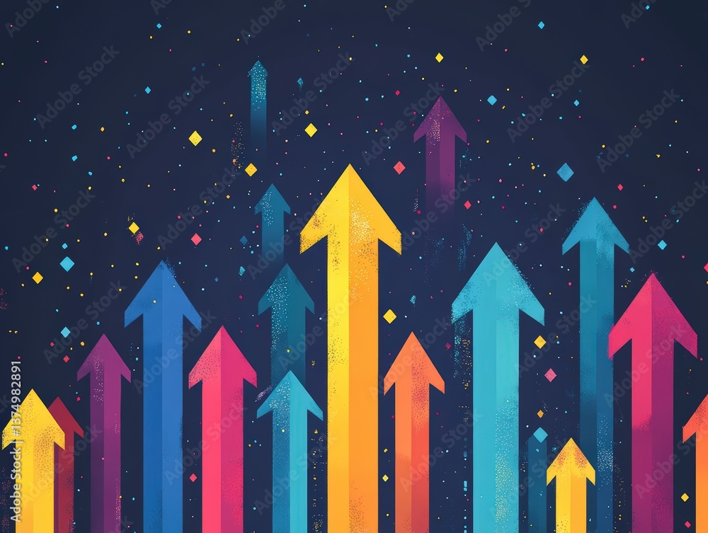 Poster colorful arrows representing positive business growth trajectory and future success in a visualized 