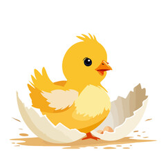 Cute yellow baby chick illustration in cartoon style isolated on white background. Perfect for Easter, spring holidays, greeting cards, kids products and seasonal designs
