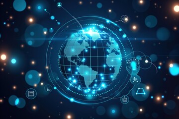 A digital representation of Earth with glowing connections and nodes, symbolizing global connectivity and technology.