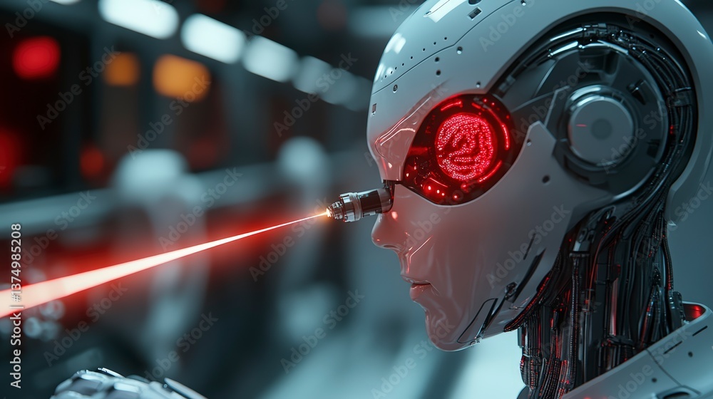Poster Innovative ai robot utilizing laser technology for precise work in a high-tech repair environment