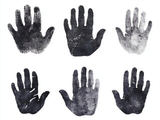 Fototapeta premium A collection of six handprints in varying shades, showcasing texture and artistic expression.