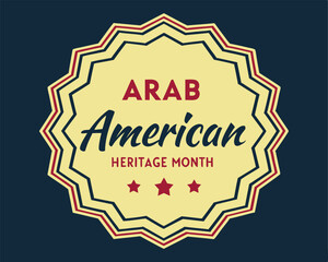 Stylized emblem for National Arab American Heritage Month with stars and text.
