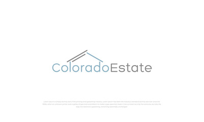 modern, minimalist logotype, typography logo for COLORADO ESTATE, with simple roof on it.