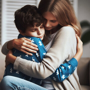 M&atilde;e abra&ccedil;ando o filho 