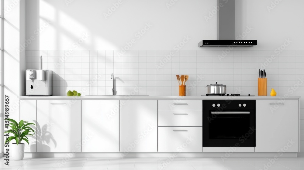 Poster a modern, minimalist kitchen with a sleek, black color scheme and a well-designed, space-saving layo