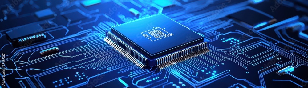 Poster intricate circuitry and advanced microchip technology, a detailed view of modern computing power