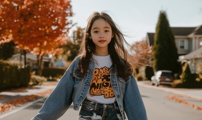 Young girl on street, autumnal colors