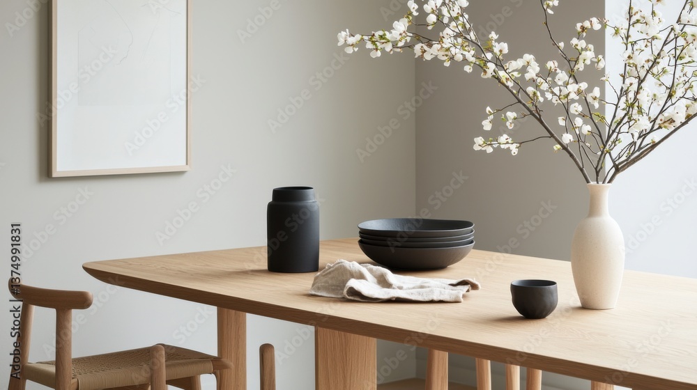 Poster a cozy and serene minimalist apartment with a neutral color scheme and scandinavian-inspired design 