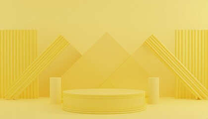 Obraz premium Podio monocromático 3D vectorizado con pedestal amarillo claro- Concepto para diseños de presentación de producto