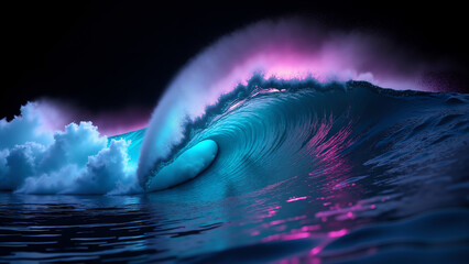 Ocean Wave Night Beautiful Colorful in neon lights