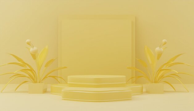 Podio monocrom&aacute;tico 3D vectorizado con pedestal amarillo claro- Concepto para dise&ntilde;os de presentaci&oacute;n de producto