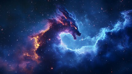 Fototapeta premium Fiery Dragon in Cosmic Nebula
