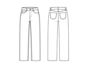 Womens Mid Rise Straight Leg Jeans Technical Flat Sketch Vector Illustrator