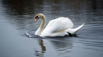 Obraz premium 52. A swan gliding gracefully across a lake, its feathers clean and shiny after bathing