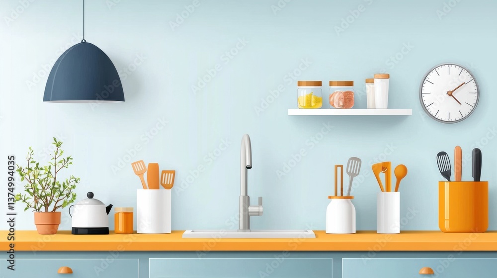 Poster a well-designed and organized kitchen with a compact countertop and smart storage solutions, maximiz
