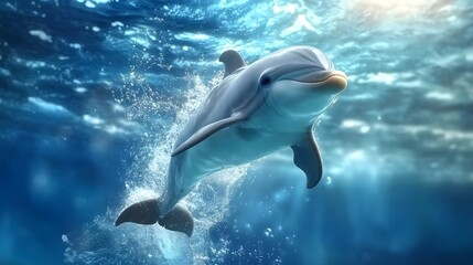 Fototapeta premium 57. A baby dolphin leaping through the ocean, bathing in the warm waters