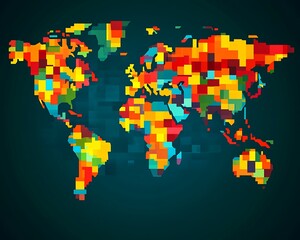 Colorful Pixelated World Map.
