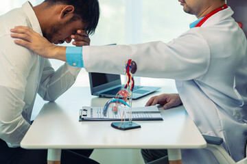 Middle-aged man suffering from dysuria, acute gastritis, prostate problems, inflammation, goes to...