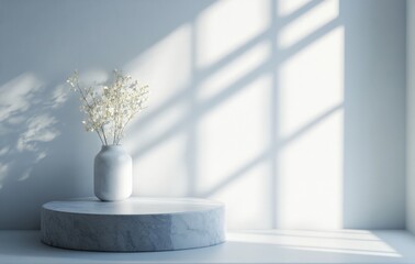 Minimalist White Vase Display on Marble Pedestal