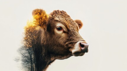 Fototapeta premium Cow and Forest Double Exposure: A Nature's Embrace
