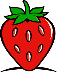 Stylized Cartoon Strawberry, This charming illustration features a bright, stylized strawberry with a smooth, glossy finish. The strawberry is a vibrant red, with a distinct heart-shaped design