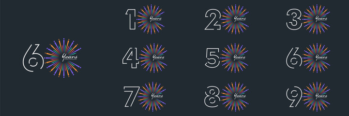  Collection of anniversary 10 to 90 logotype. Premium anniversary celebration emblem design