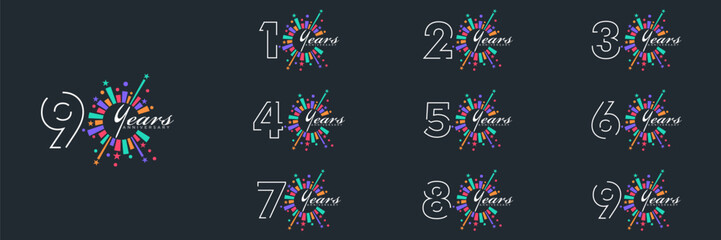 Obraz premium Collection of anniversary 10 to 90 logotype. Premium anniversary celebration emblem design