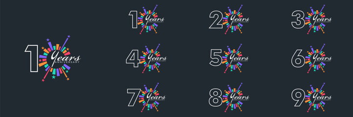  Collection of anniversary 10 to 90 logotype. Premium anniversary celebration emblem design