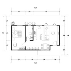 Black and White floor plan of a modern unfurnished house for your design. Suburban house vector blueprint. Architectural background.