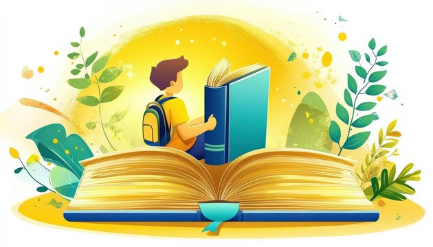 A Child Reading a Book in Nature