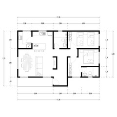 Black and White floor plan of a modern unfurnished house for your design. Suburban house vector blueprint. Architectural background.