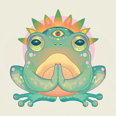 Green Zen Yoga Frog, Meditating From in a Happy Color Scheme