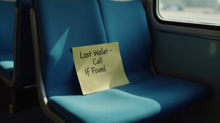 Driver's note for lost wallet on public transportation seat urban environment informative content