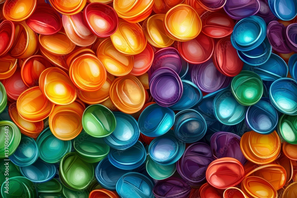 Poster colorful plastic caps in a vibrant array close-up photography studio environment abstract compositio