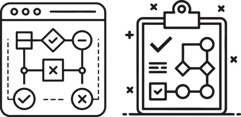 Algorithms vector icon. Different types web algorithm icon in flat filled and outline stroke line art.