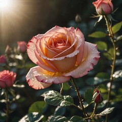 A delicate rose shining under a bright summer afternoon.