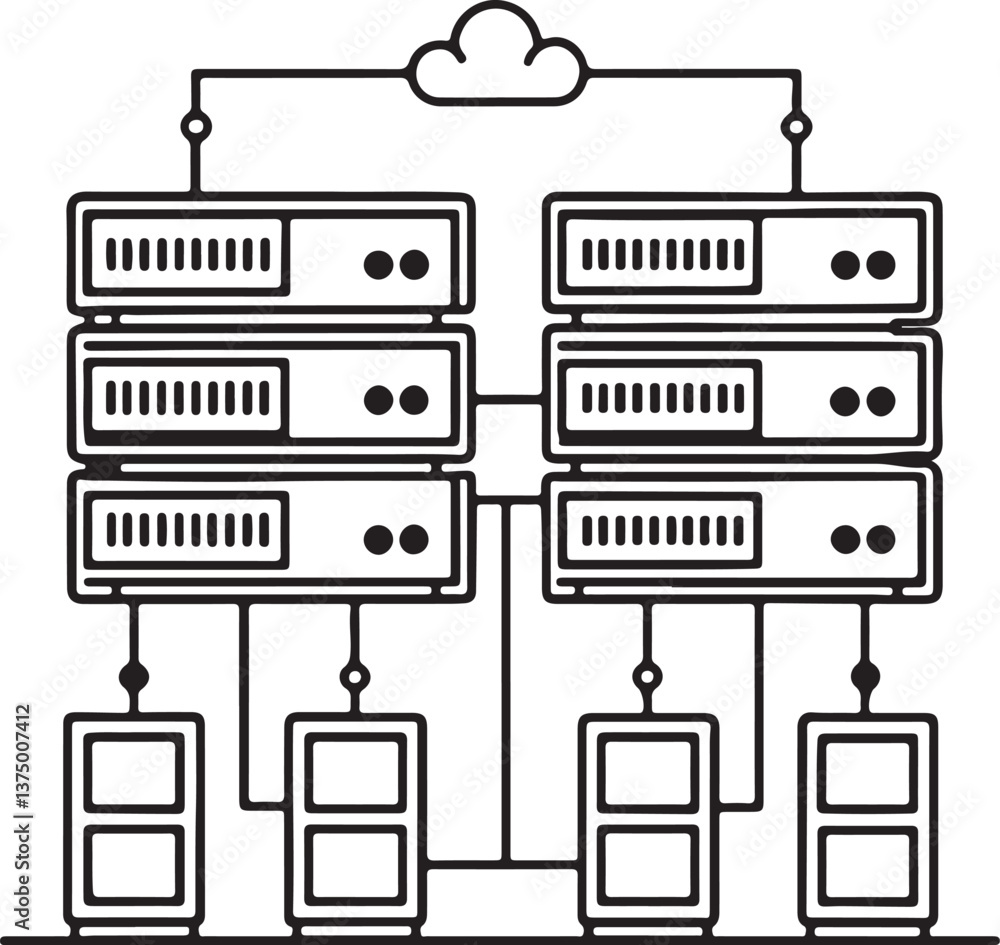 Poster a big data center vector icon. offline date base icon in flat filled and outline stroke line art.