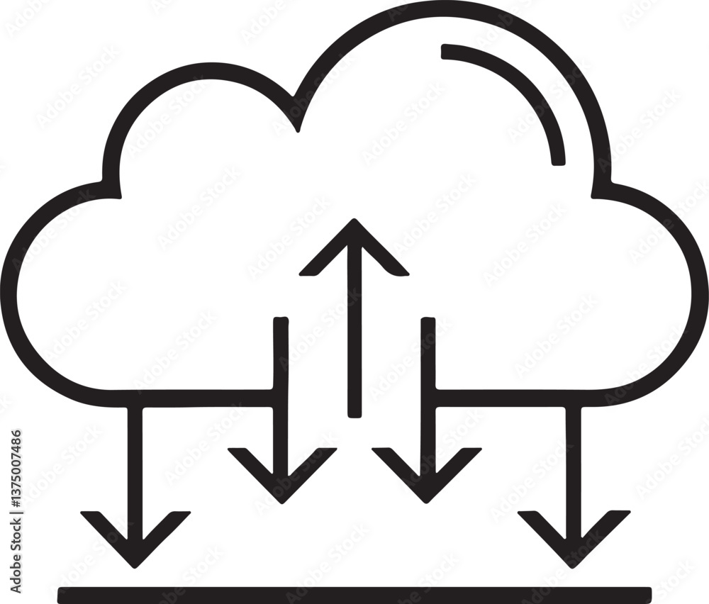 Poster cloud downloads vector icon. online digital download button with arrow icon in flat filled and outli