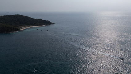 The Aerial View of ocean and island and beach