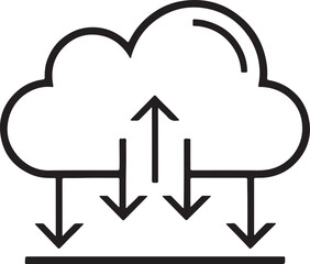 Cloud downloads vector icon. Online digital download button with arrow icon in flat filled and outline stroke line art.