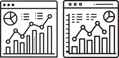 Data analysis vector icon. Data marketing with web pages icon in flat filled and outline stroke line art.