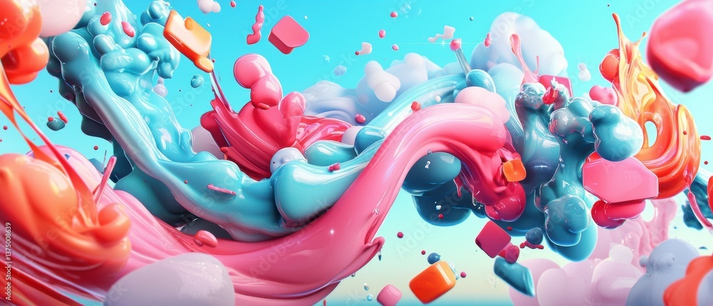 Poster dynamic color explosion abstract art 3d design vibrant environment close-up view modern concept