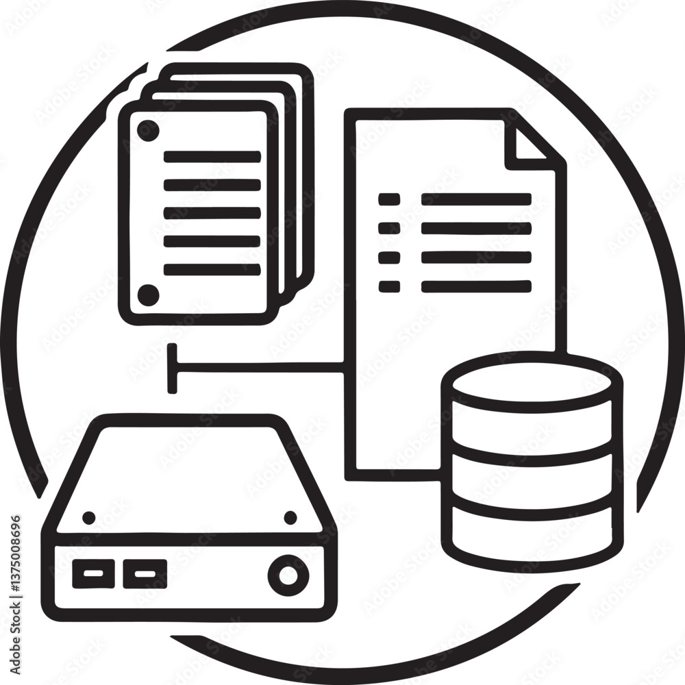 Poster data documents vector icon. offline and online data sharing center icon in flat filled and outline s