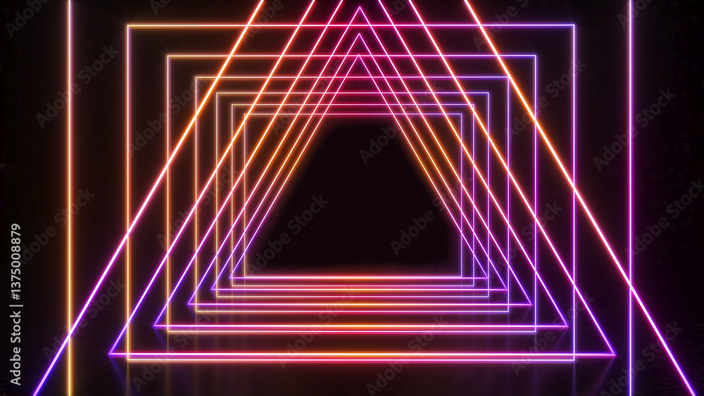 Poster abstract background technology square line neon light background,mock up stage for product presentat