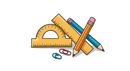 Colorful school supplies clipart with ruler and pencil