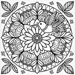 Hummingbird Mandala Floral Coloring Page, Designed for relaxation and mindfulness, perfect for adult coloring