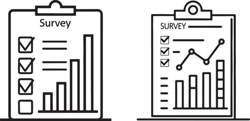 Data survey vector and illustration icon. Data collection graph or monitoring icon in flat filled and outline stroke line art.