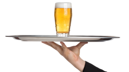 A cold, golden lager in a full glass, held by a hand
