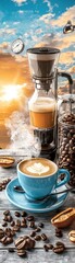 Brewing coffee at sunrise cozy kitchen close-up photography warm atmosphere intimate viewpoint aromatic bliss in the morning